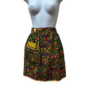 Vintage Half Apron Kitchen Retro Floral Design Dark Fall Thanksgiving Colors NEW